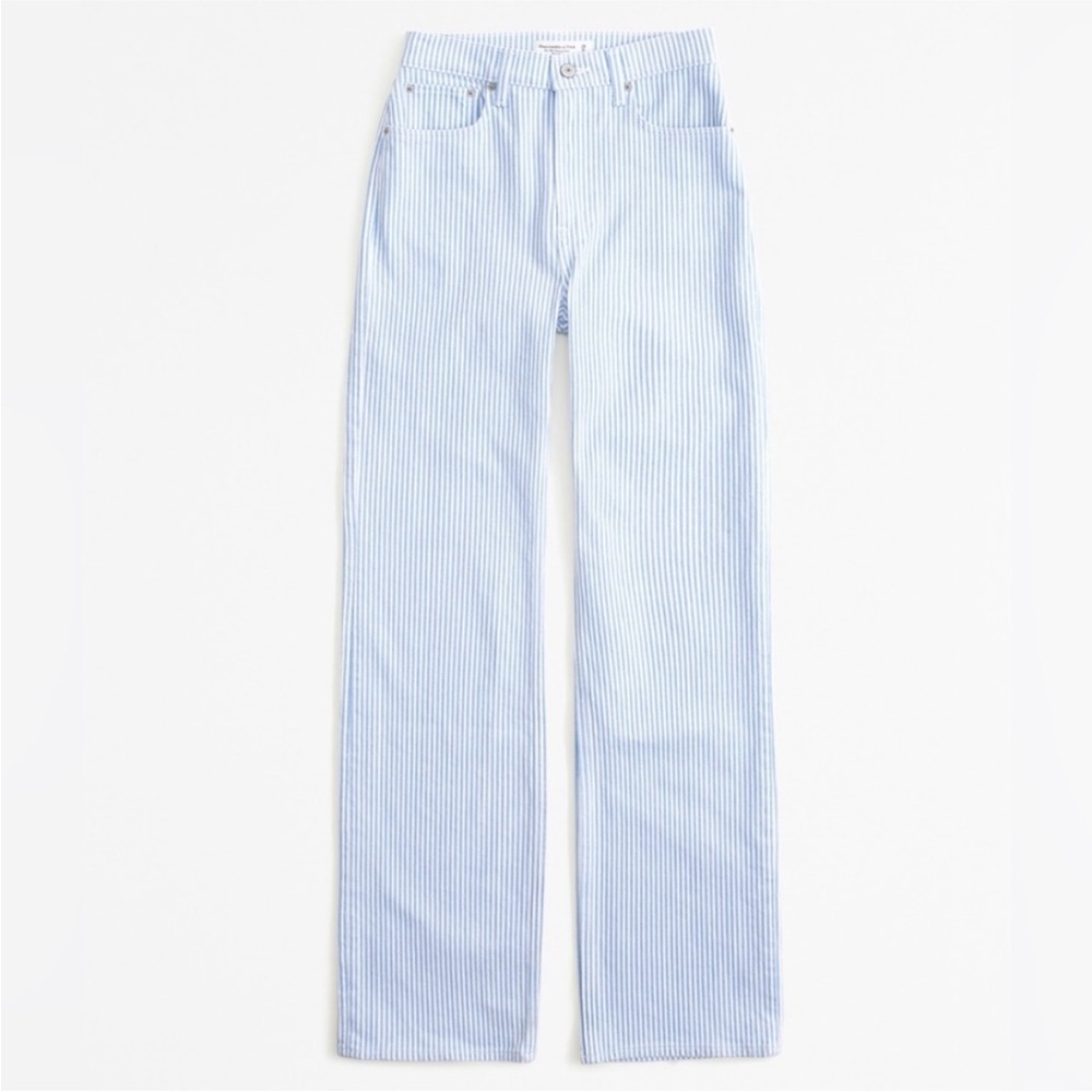 Abercrombie & Fitch Curve Love High Rise 90s Relaxed Jean, Blue Stripe